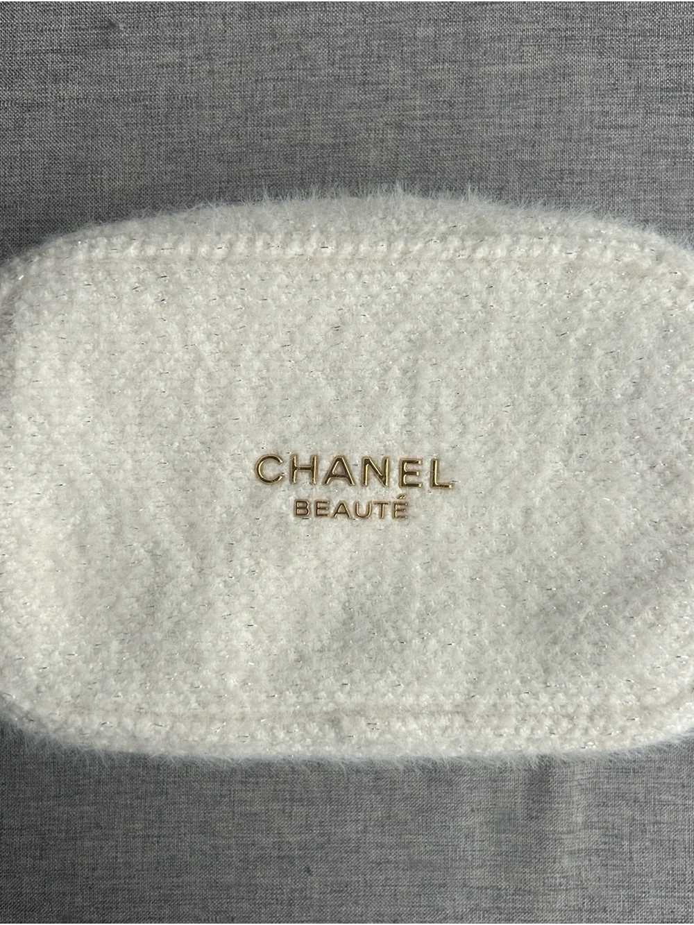 CHANEL White BEAUTE Logo Cosmetic Makeup Pouch